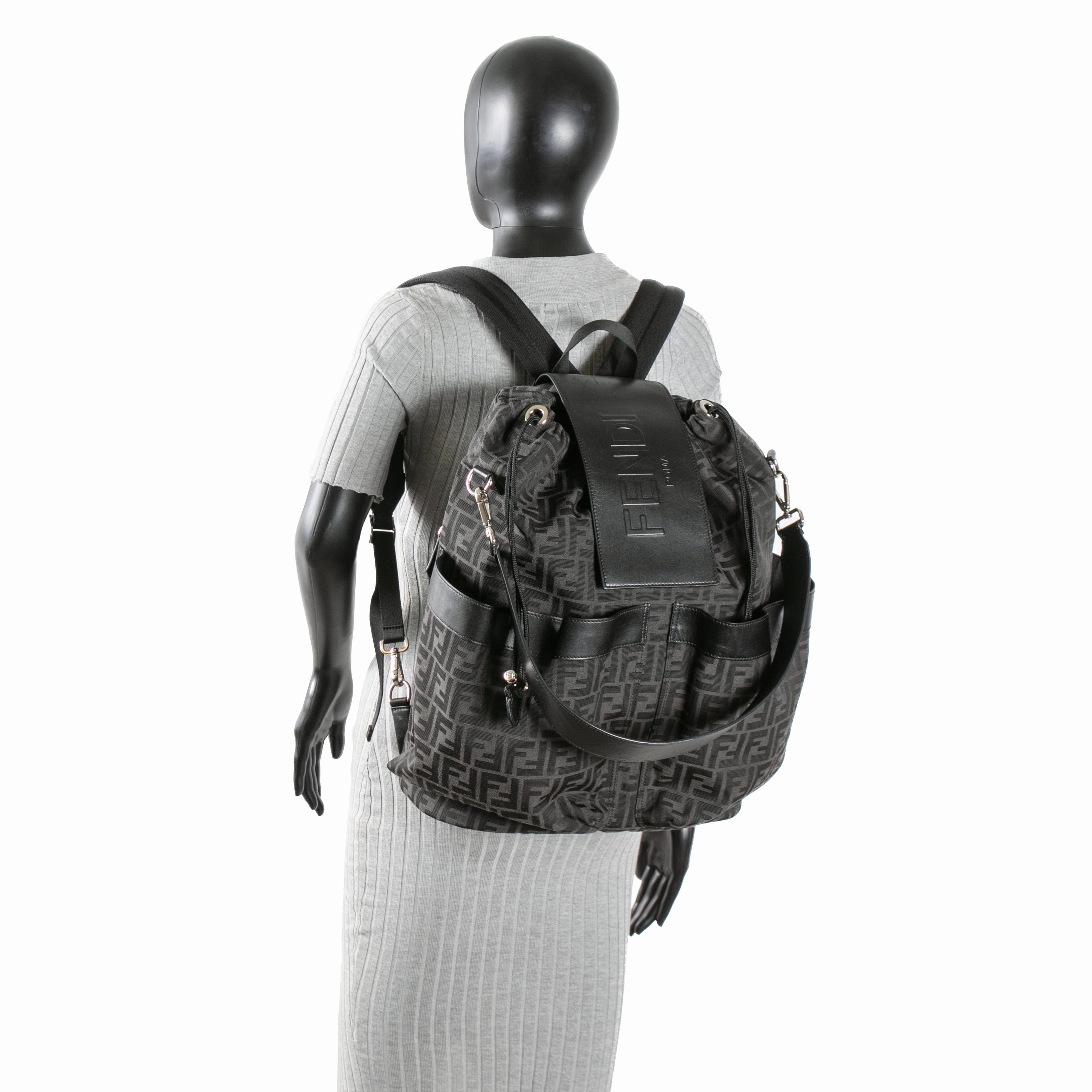 FENDI Medium FF Jacquard Fendi Strike Backpack - Black
