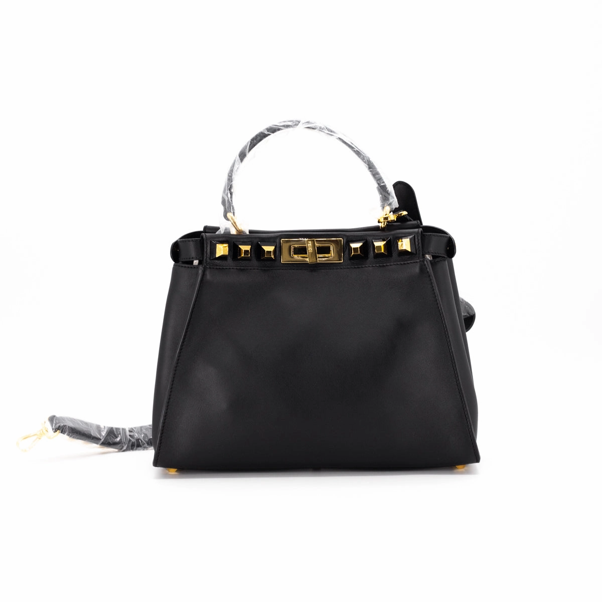 Fendi Peekaboo Medium Calfskin Studded Black GHW
