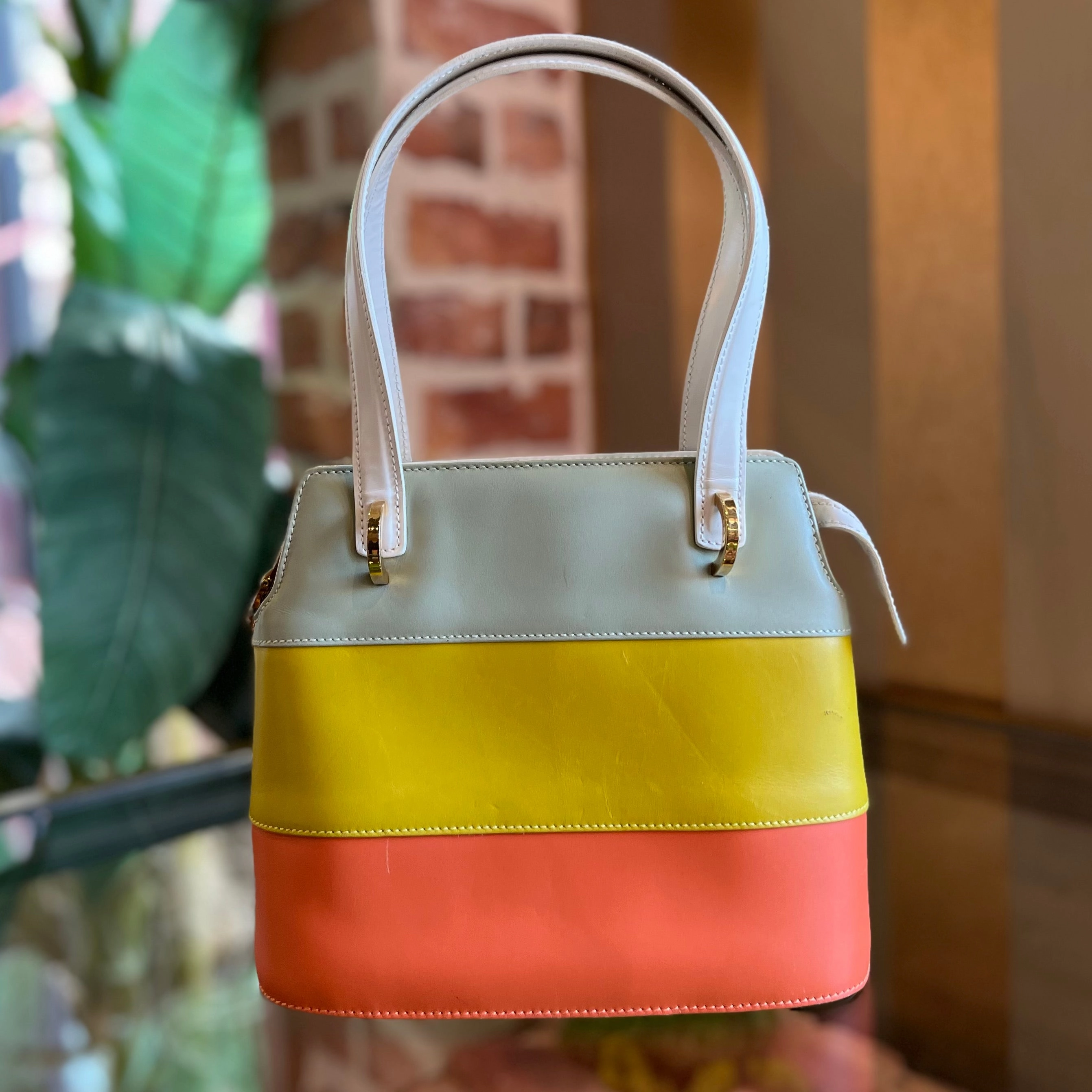 FERRAGAMO Blue Green Orange Striped Vintage Tote Bag