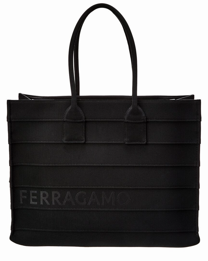 Ferragamo Signature Large Leather-Trim Tote