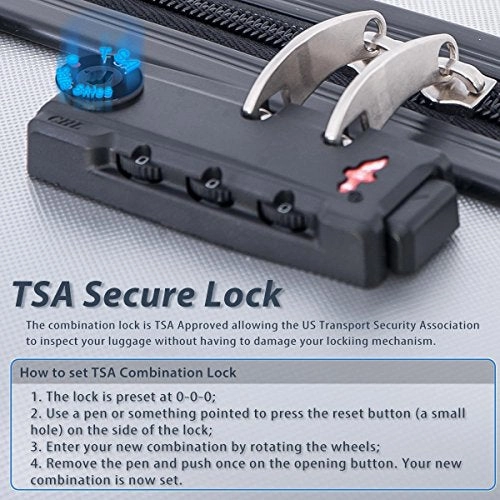 Flieks 3 Piece Luggage Set Spinner Suitcase - TSA Approved - High/Low Temperature Resistance - 20/24/28in (Silver)