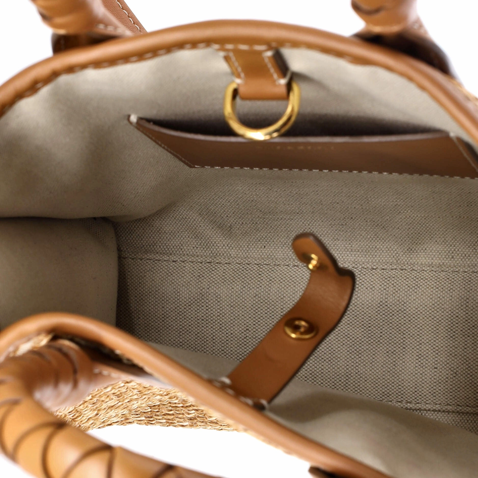 Freya Shopping Tote Embroidered Raffia with Leather Mini