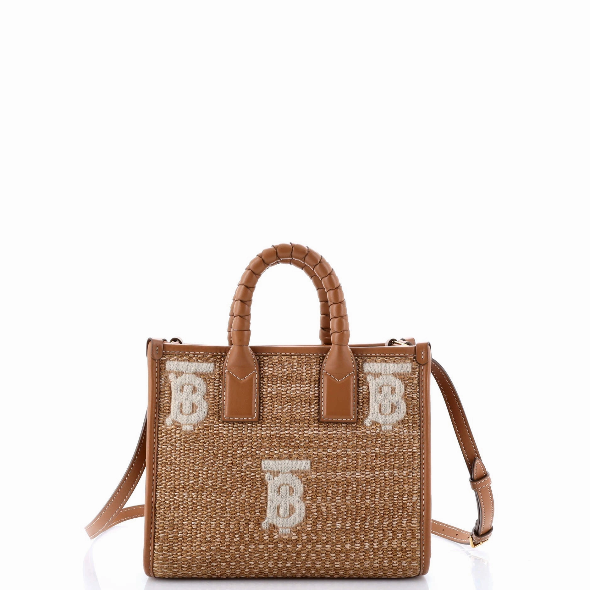 Freya Shopping Tote Embroidered Raffia with Leather Mini