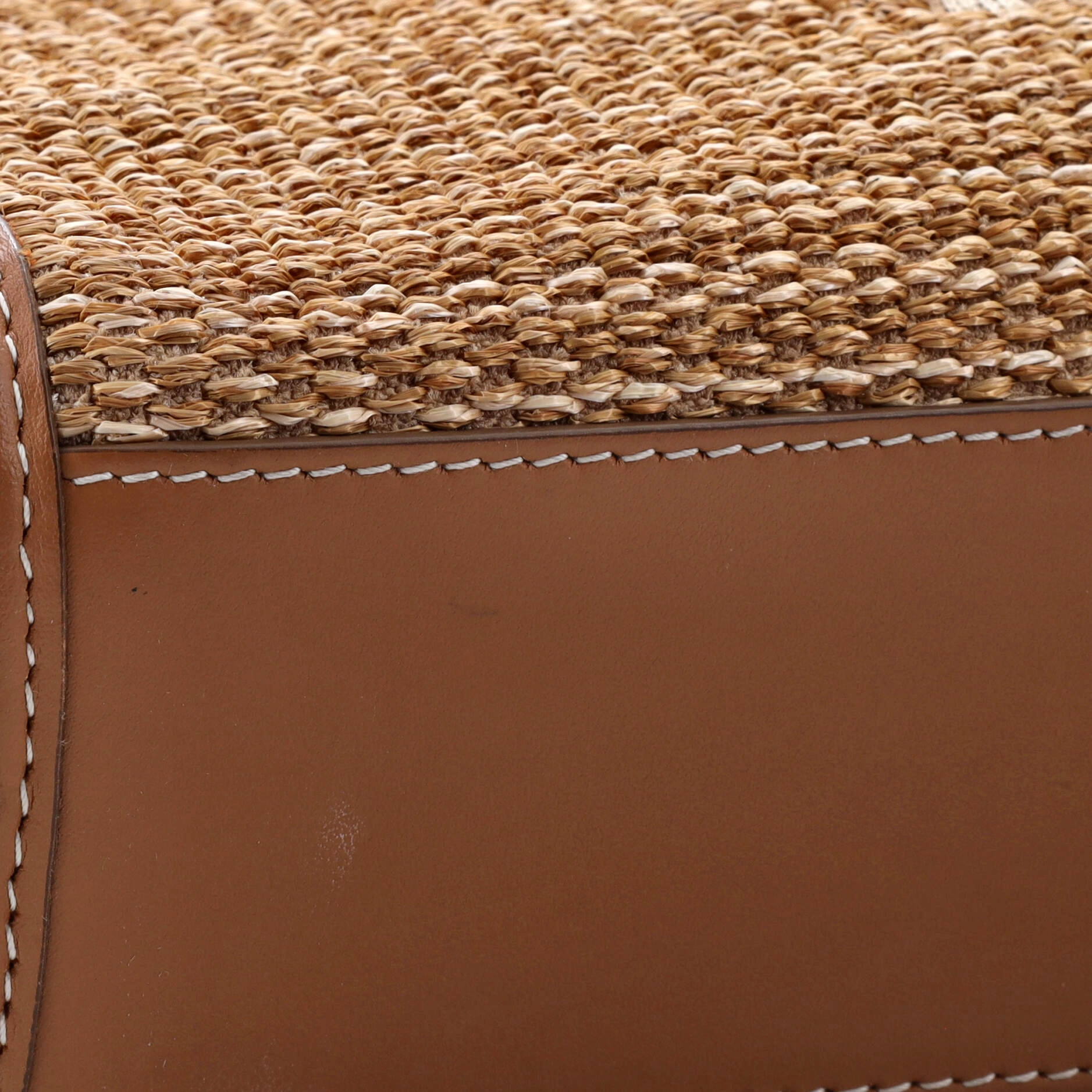 Freya Shopping Tote Embroidered Raffia with Leather Mini