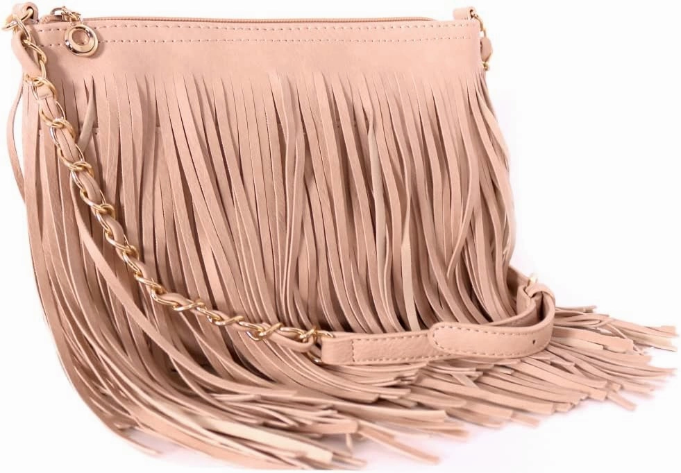 Front and Back Both Side Fringed Soft PU Leather Medium Long Cross Body Messenger Shoulder Bag
