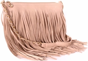 Front and Back Both Side Fringed Soft PU Leather Medium Long Cross Body Messenger Shoulder Bag