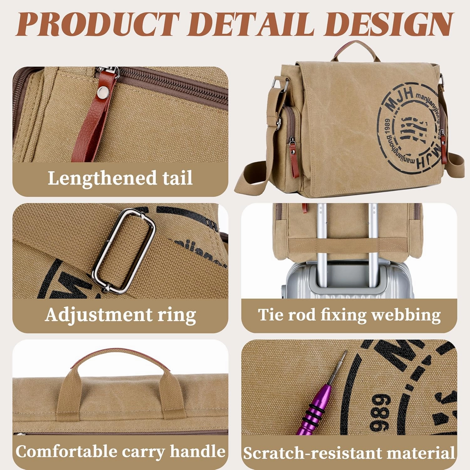 FSD.WG Satchel Messenger Bag for Men Canvas,Travel Shoulder bag 13.5" Laptop Bags