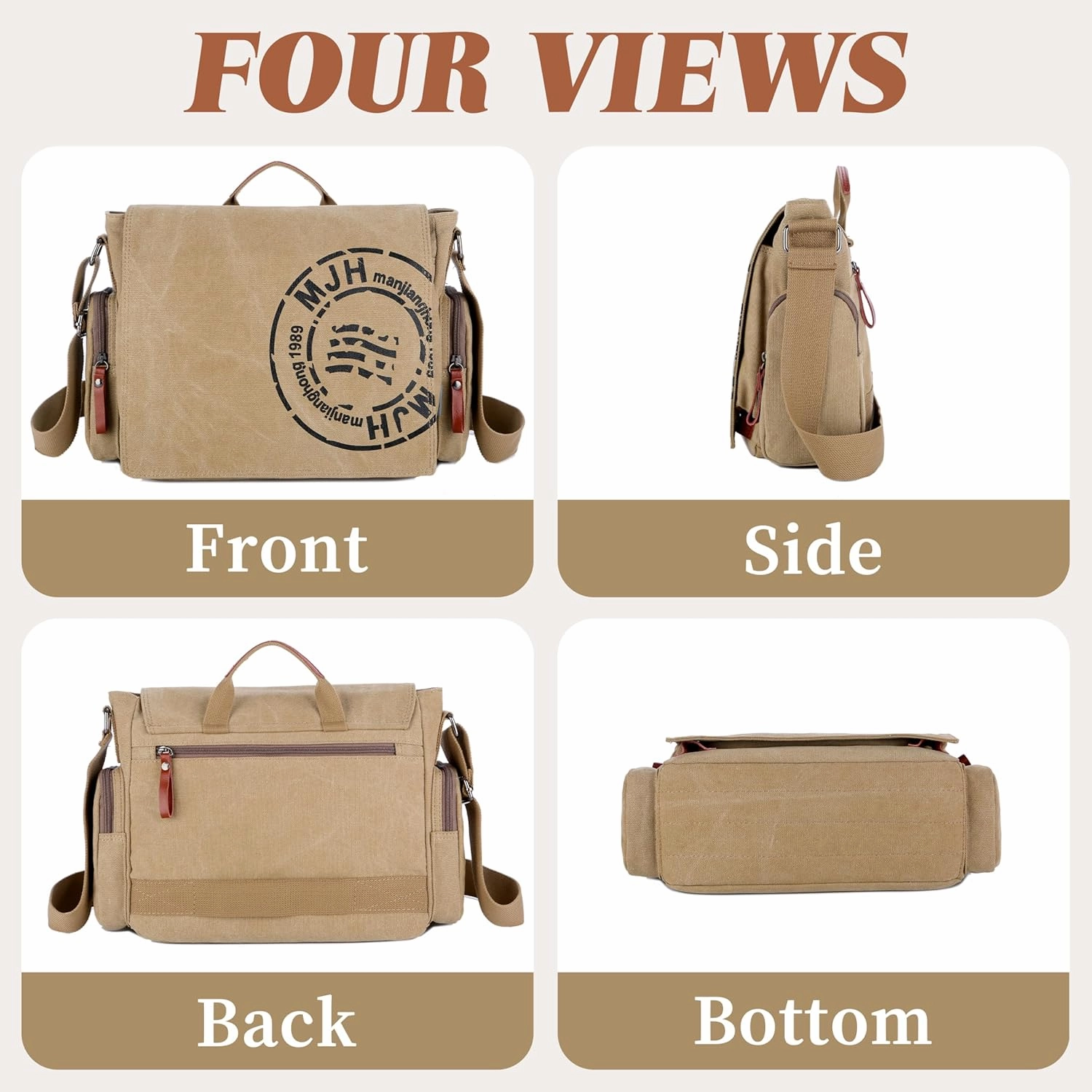 FSD.WG Satchel Messenger Bag for Men Canvas,Travel Shoulder bag 13.5" Laptop Bags