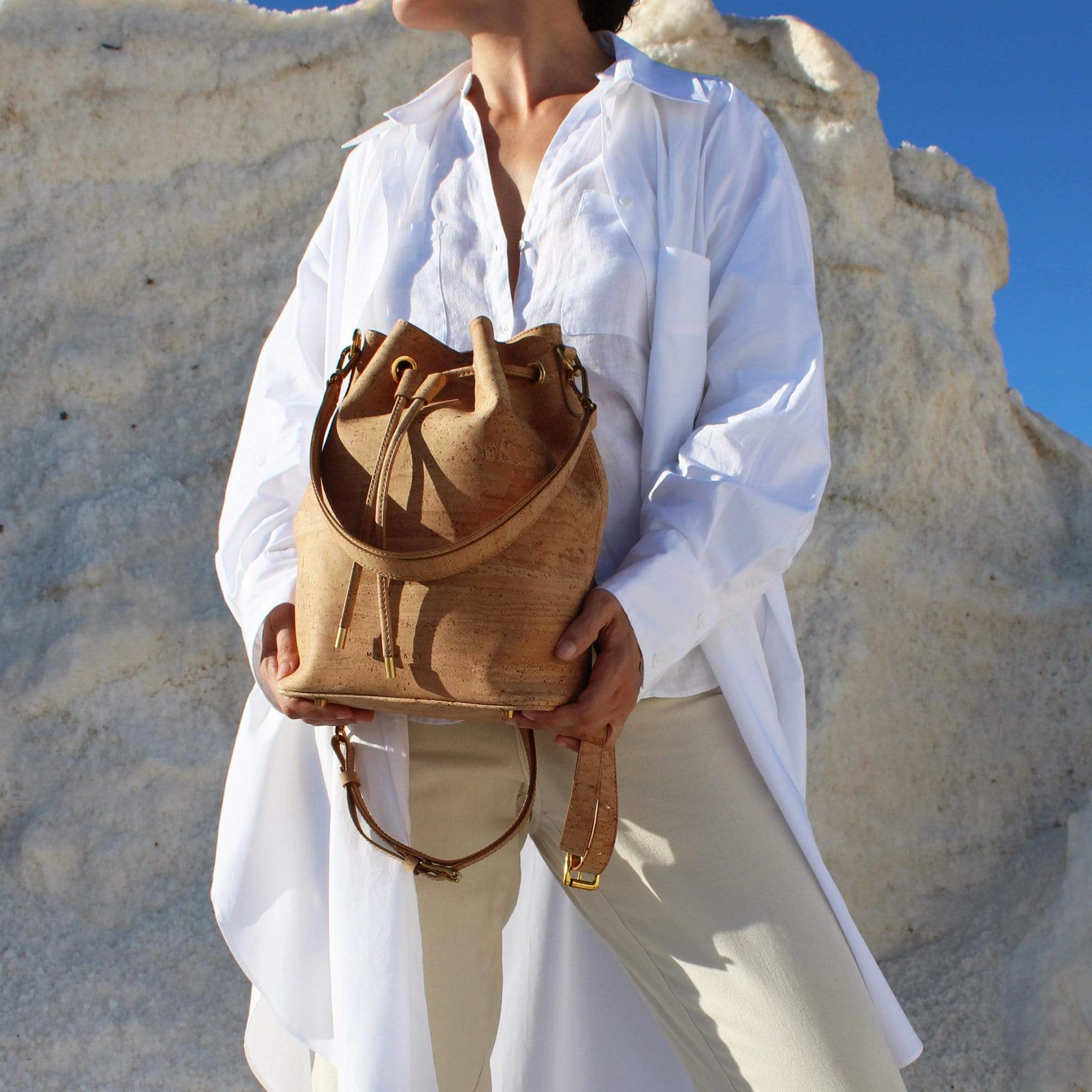 Gamma Handcrafted Cork Vegan Bucket Backpack | Natural