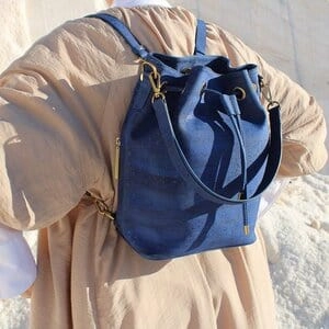 Gamma Handcrafted Cork Vegan Bucket Backpack | Navy