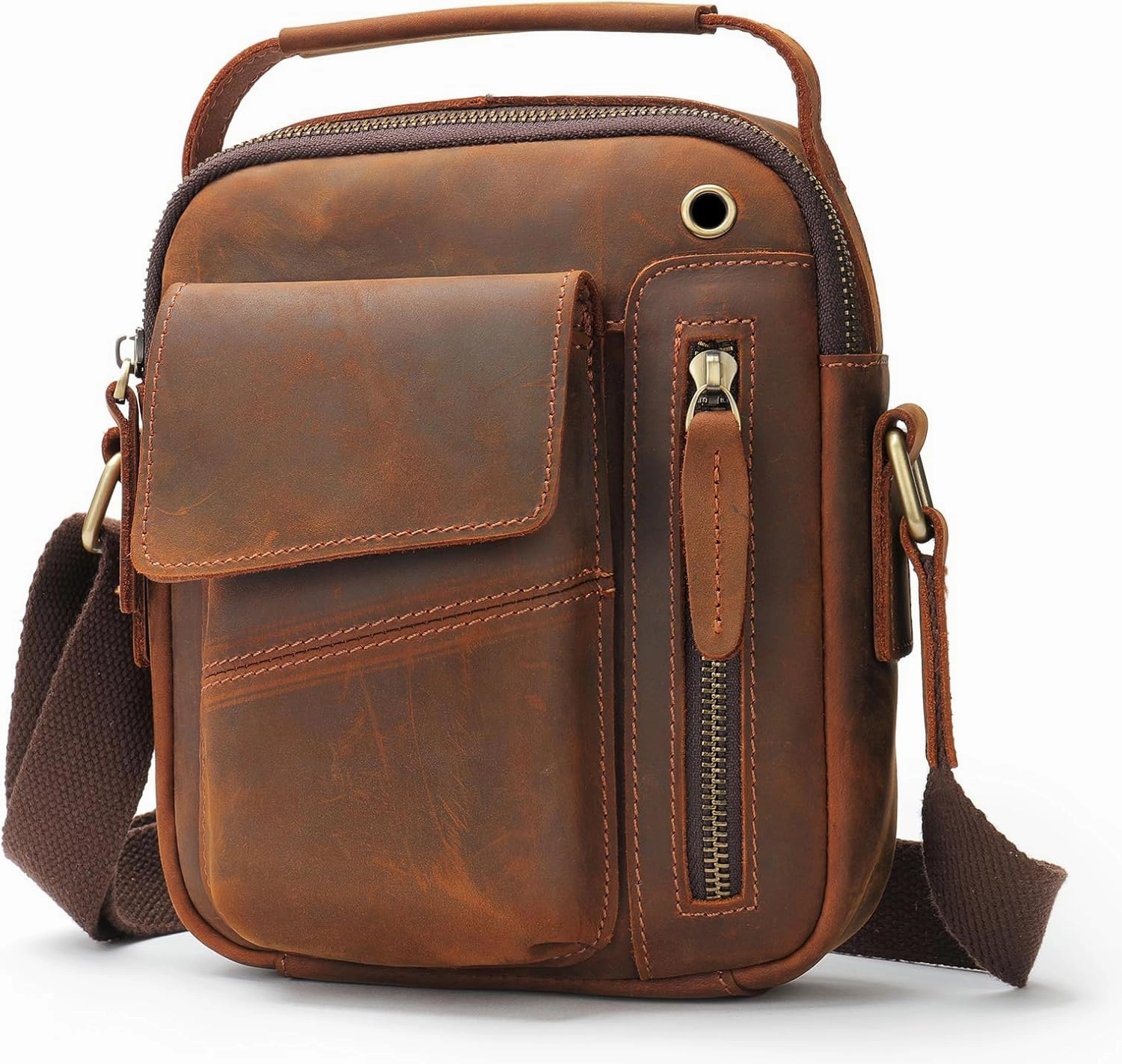 Genuine Leather Messenger Bags Small Mens Leather Crossbody Bags Vintage Shoulder Purse Business Work Handbags Satchel