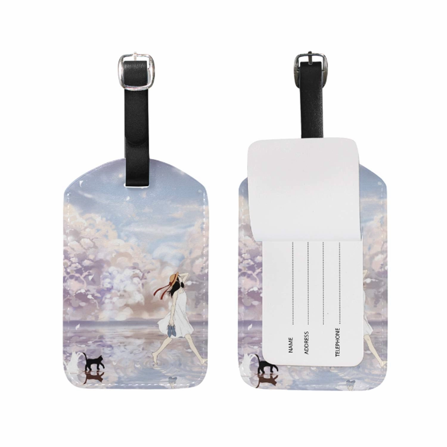 Glass Grape Wine Leather Luggage Bag Tag with Privacy Label Flap for Travel Suitcase Baggage Luggage
