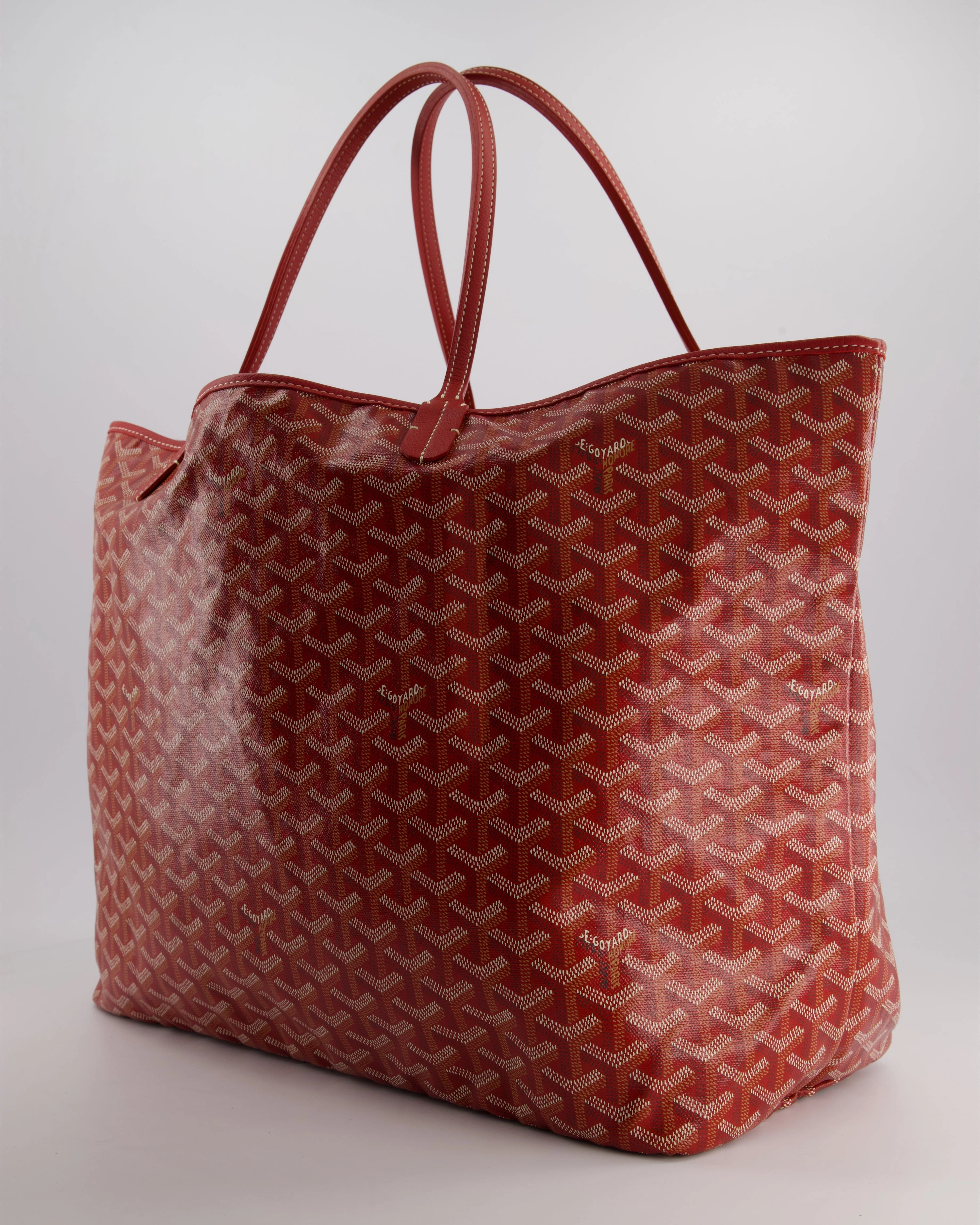 Goyard Saint Louis GM Shoulder Tote Bag in Red Goyardine Canvas and Chevroches Calfskin