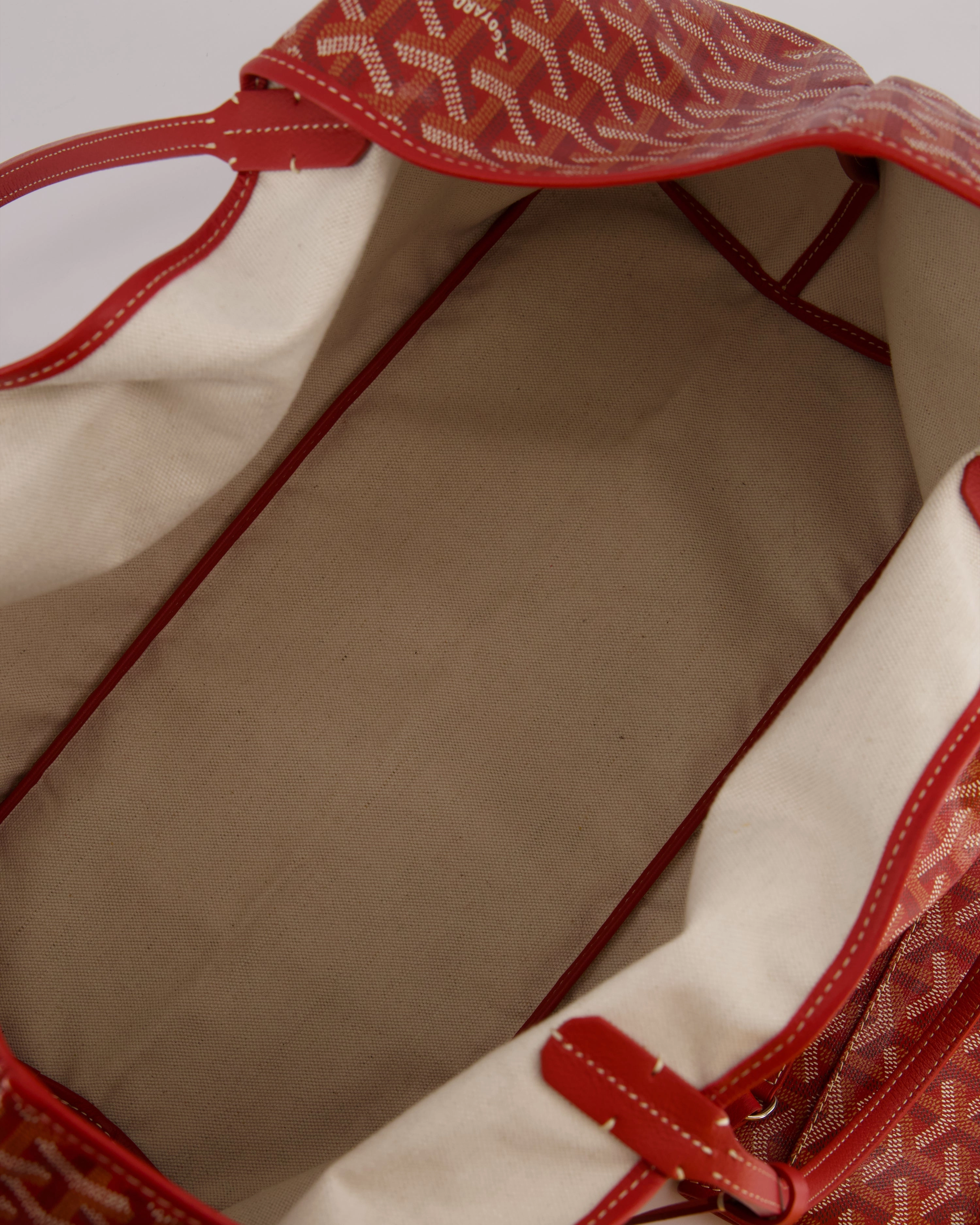 Goyard Saint Louis GM Shoulder Tote Bag in Red Goyardine Canvas and Chevroches Calfskin
