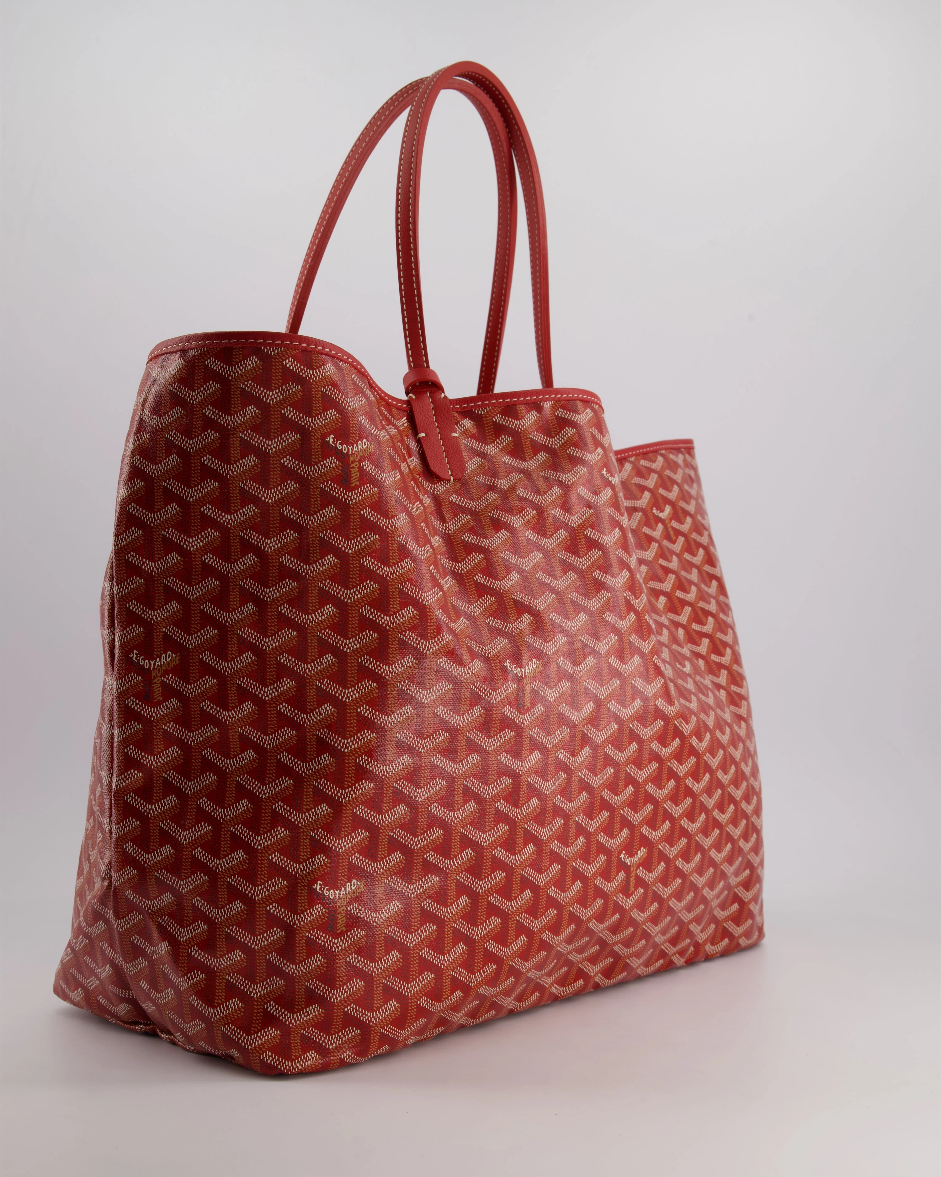 Goyard Saint Louis GM Shoulder Tote Bag in Red Goyardine Canvas and Chevroches Calfskin