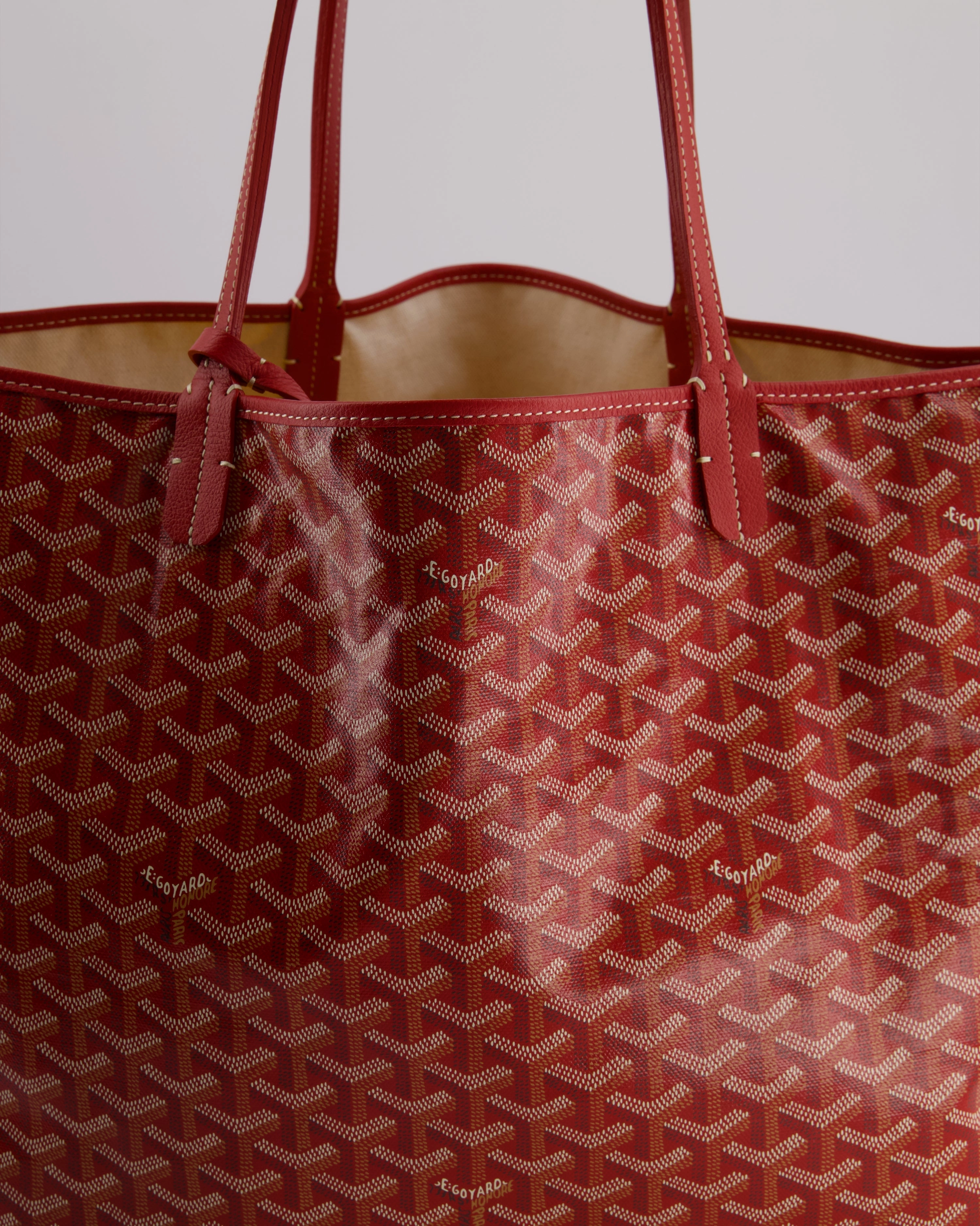 Goyard Saint Louis GM Shoulder Tote Bag in Red Goyardine Canvas and Chevroches Calfskin