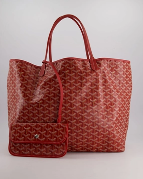Goyard Saint Louis GM Shoulder Tote Bag in Red Goyardine Canvas and Chevroches Calfskin