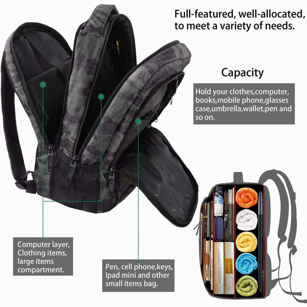Gray Camo Mlassic Travel Laptop Backpack