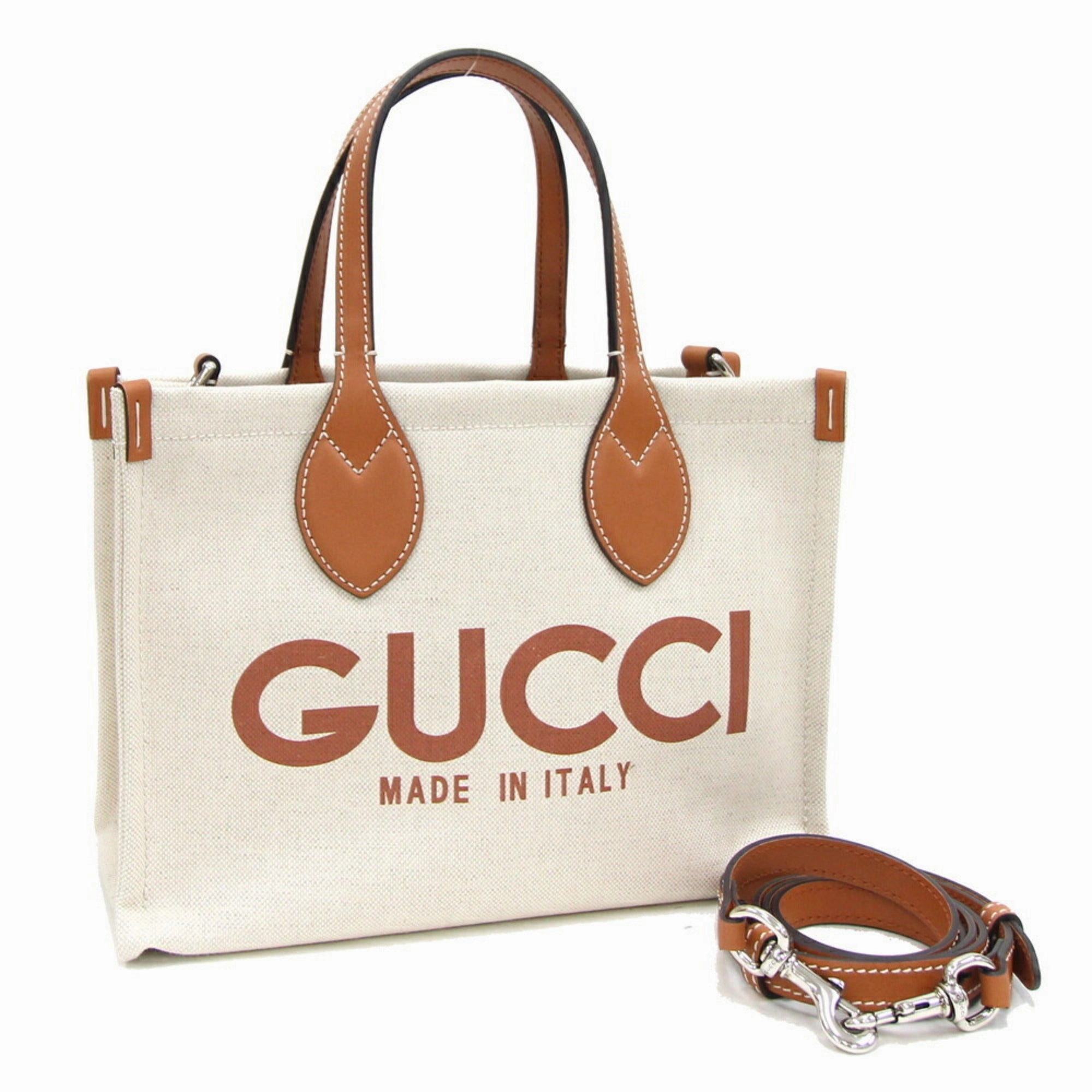 Gucci    Cotton Canvas Leather Handbag Shoulder Bag Tote Bag (Pre-Owned)