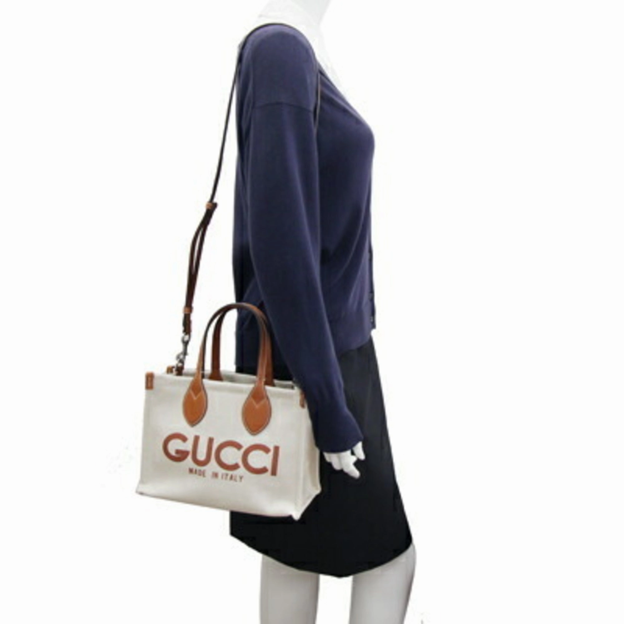 Gucci    Cotton Canvas Leather Handbag Shoulder Bag Tote Bag (Pre-Owned)
