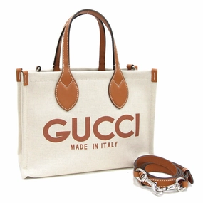Gucci    Cotton Canvas Leather Handbag Shoulder Bag Tote Bag (Pre-Owned)