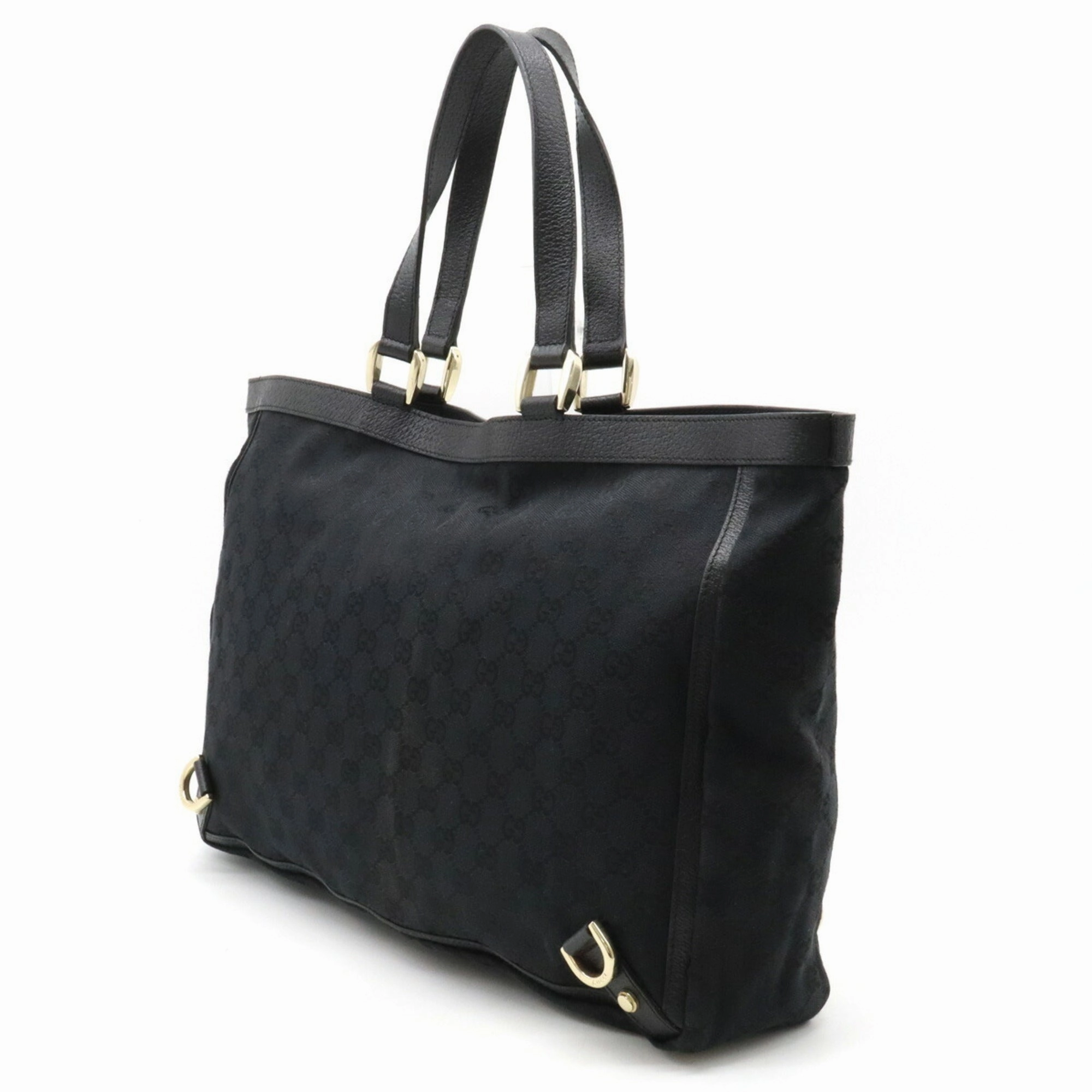 GUCCI Abbey GG Canvas Tote Bag Shoulder Leather Black 141472