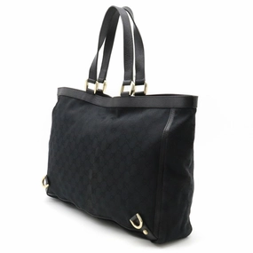 GUCCI Abbey GG Canvas Tote Bag Shoulder Leather Black 141472