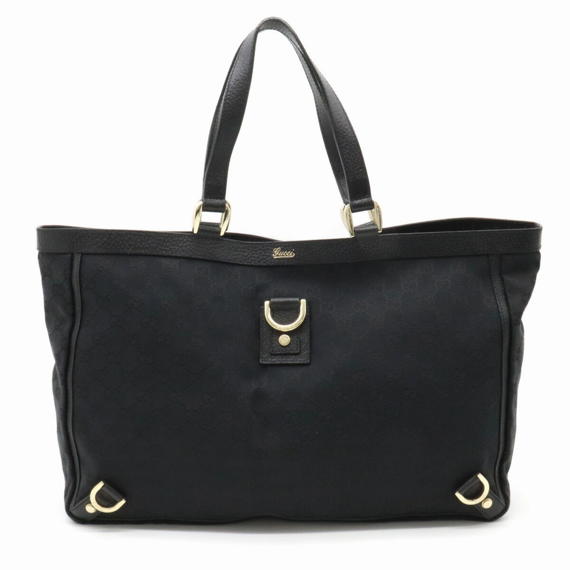GUCCI Abbey GG Canvas Tote Bag Shoulder Leather Black 141472