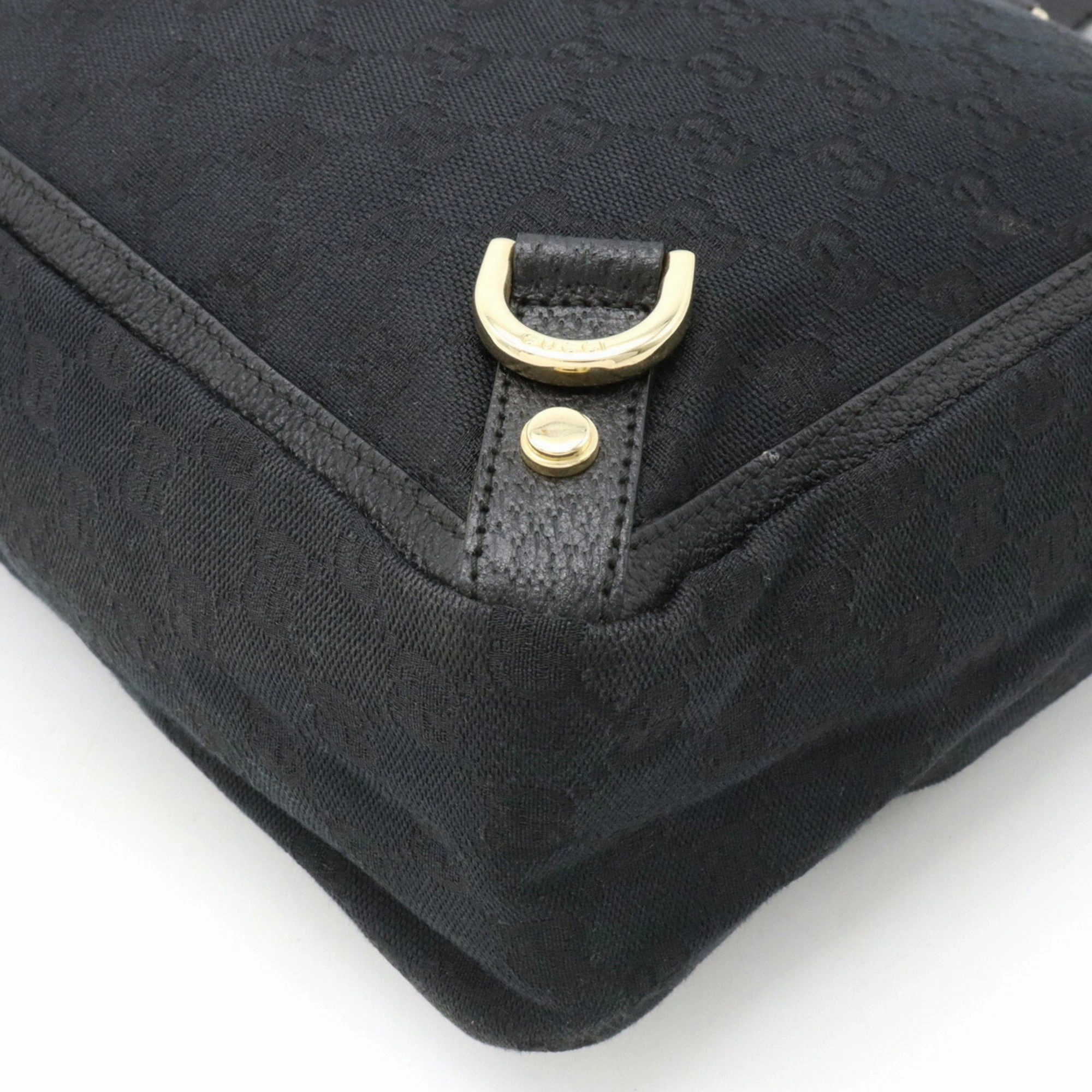 GUCCI Abbey GG Canvas Tote Bag Shoulder Leather Black 141472