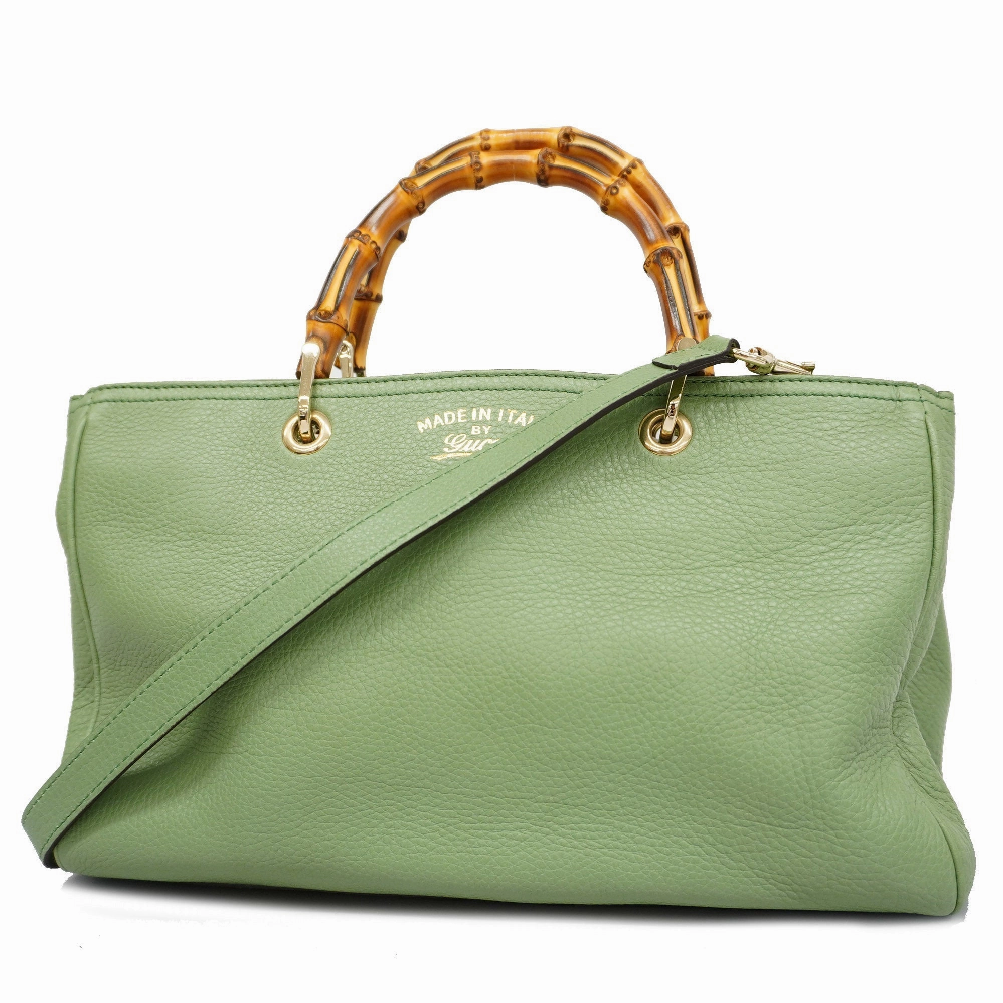 GUCCI  Bamboo 2way Bag 323660 Leather Handbag,Shoulder Bag Light Green