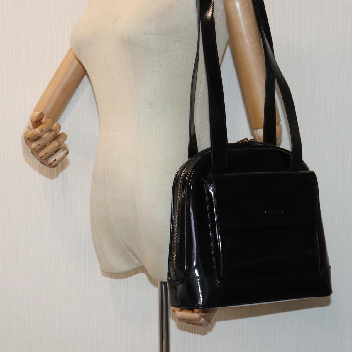 GUCCI Bamboo Backpack Enamel Black Gold 001 1075 1650 0  86335