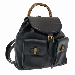 GUCCI Bamboo Backpack Leather Black  am6663