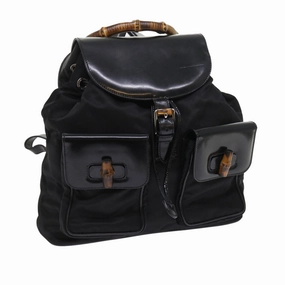 GUCCI Bamboo Backpack Nylon Enamel Black 003 2058 0016 5  56067