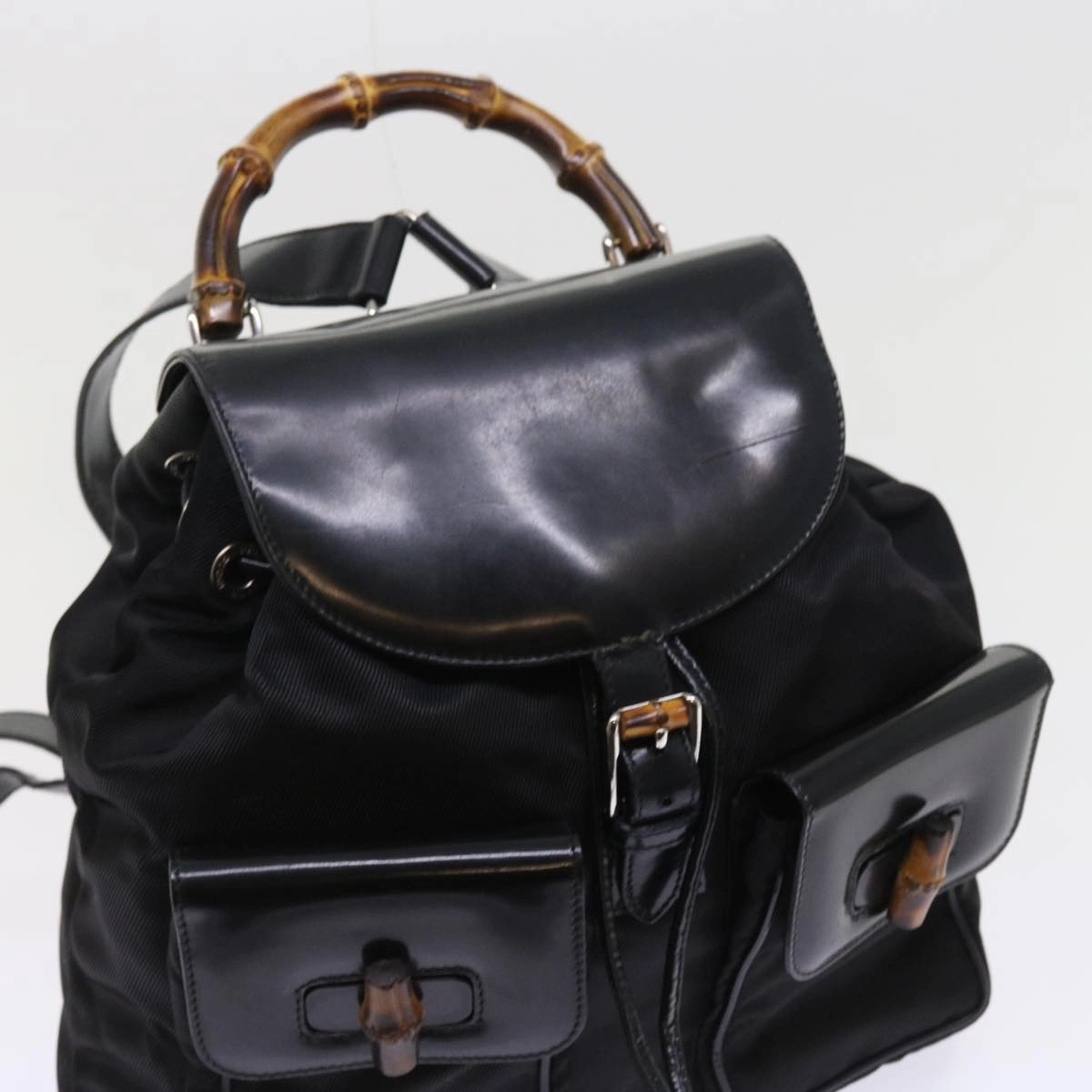 GUCCI Bamboo Backpack Nylon Enamel Black 003 2058 0016 5  56067