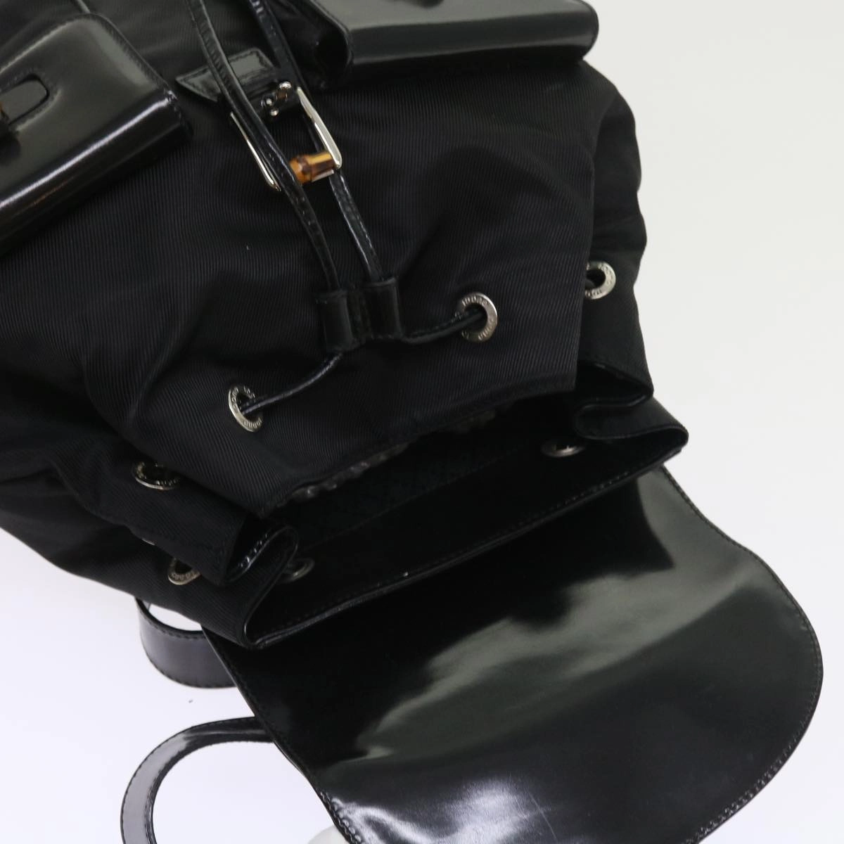 GUCCI Bamboo Backpack Nylon Enamel Black 003 2058 0016 5  56067