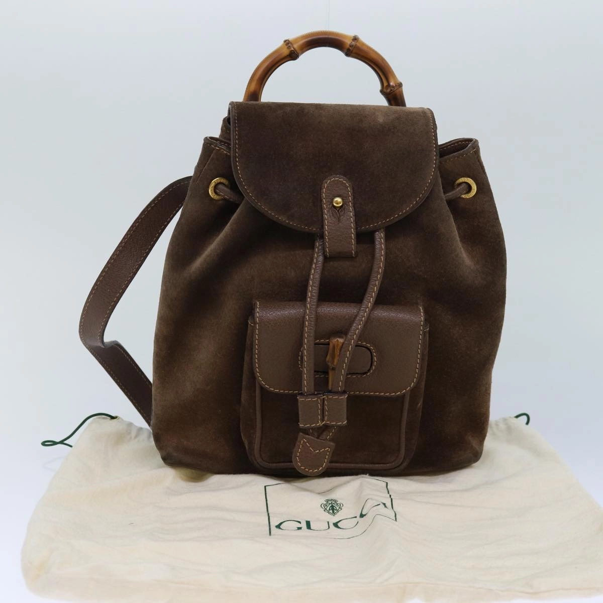 GUCCI Bamboo Backpack Suede Brown Gold 003 2058 0030  th5215