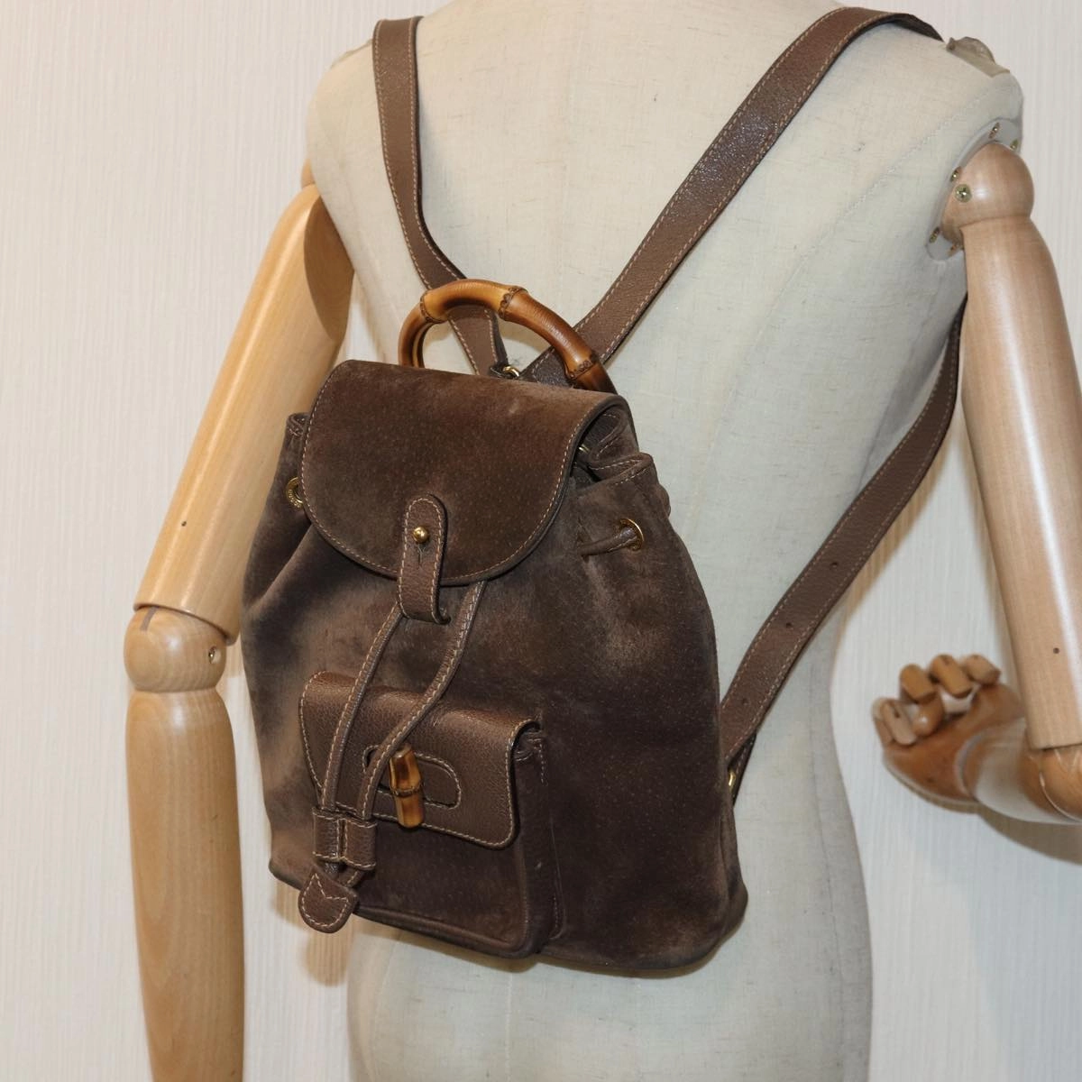 GUCCI Bamboo Backpack Suede Brown Gold 003 2058 0030  th5215