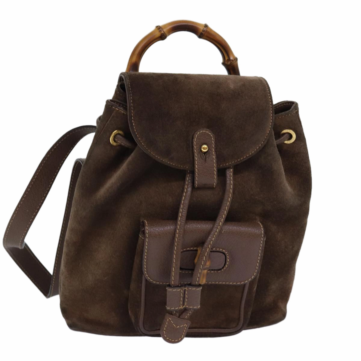 GUCCI Bamboo Backpack Suede Brown Gold 003 2058 0030  th5215