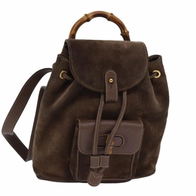 GUCCI Bamboo Backpack Suede Brown Gold 003 2058 0030  th5215