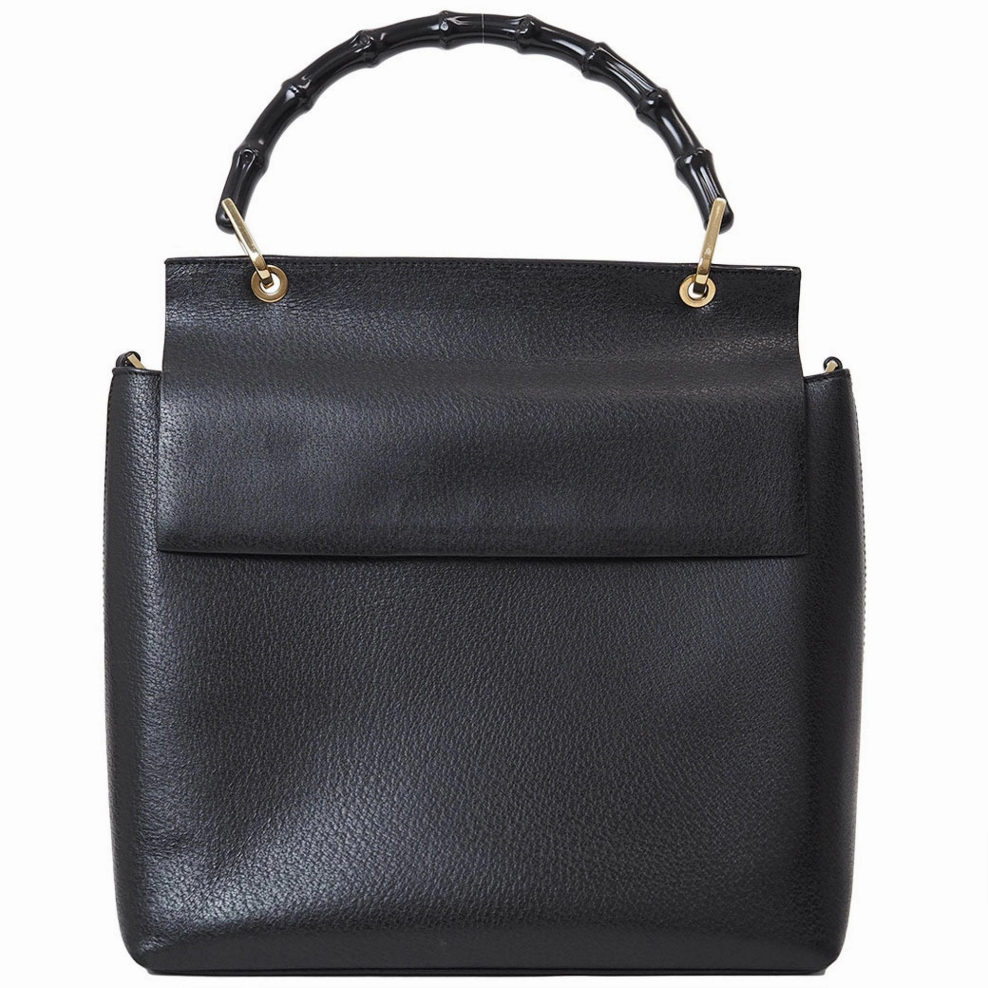 Gucci Bamboo Black Leather Handbag Shoulder Bag ()