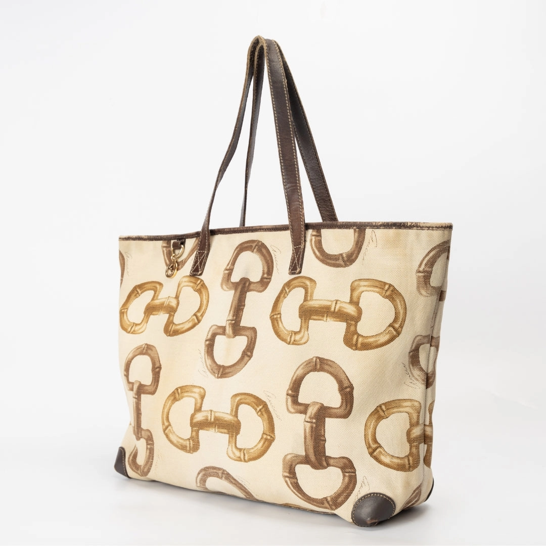 Gucci Bamboo Horsebit Print Canvas Tote Bag