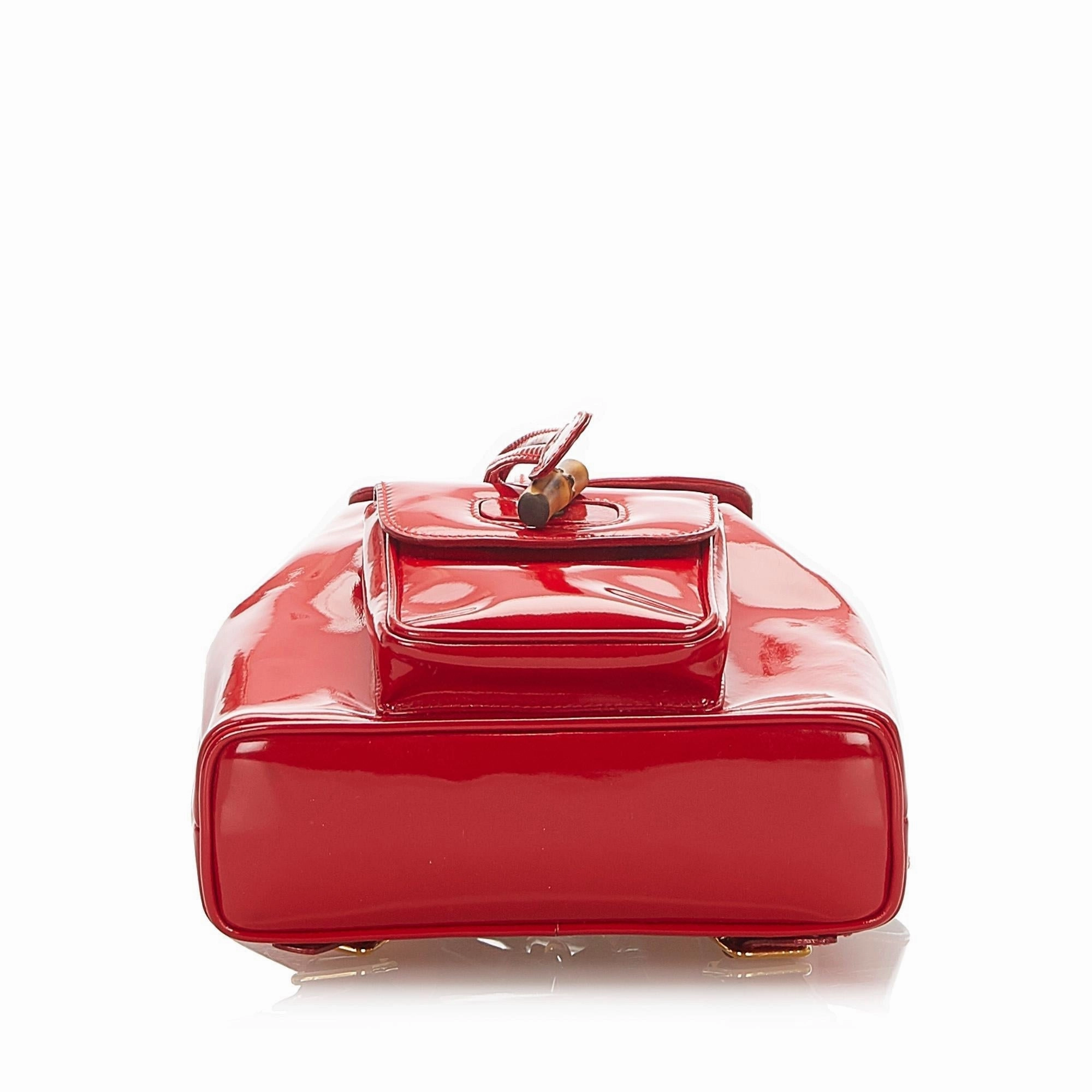 Gucci Bamboo Patent Leather Drawstring Backpack (SHG-22346)