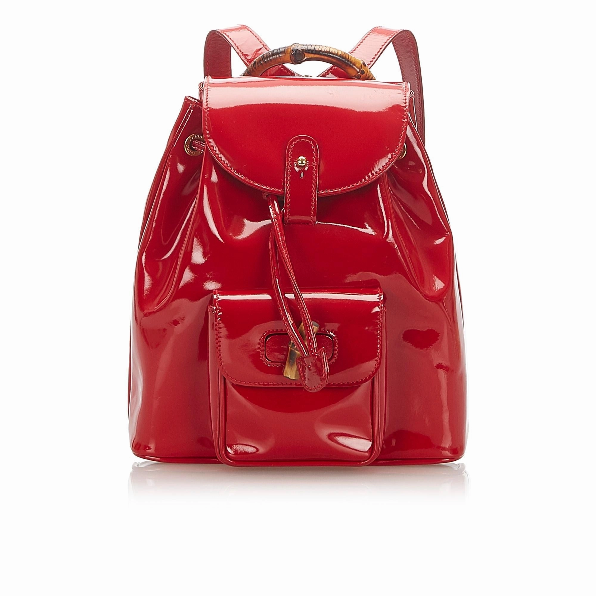 Gucci Bamboo Patent Leather Drawstring Backpack (SHG-22346)