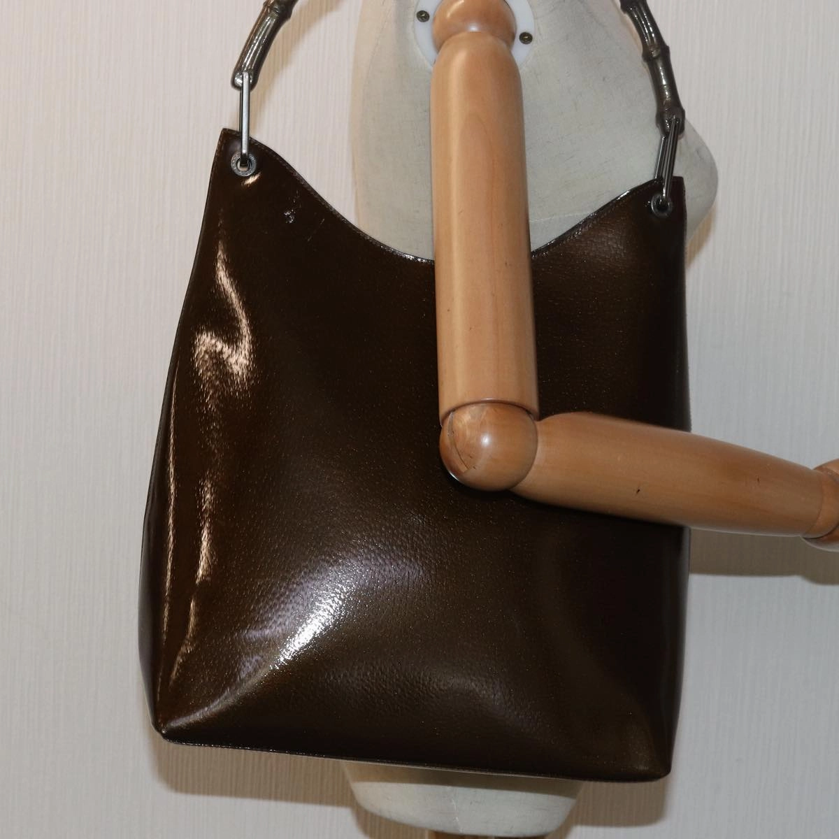 GUCCI Bamboo Shoulder Bag Enamel Brown 001 2122 3006  81842