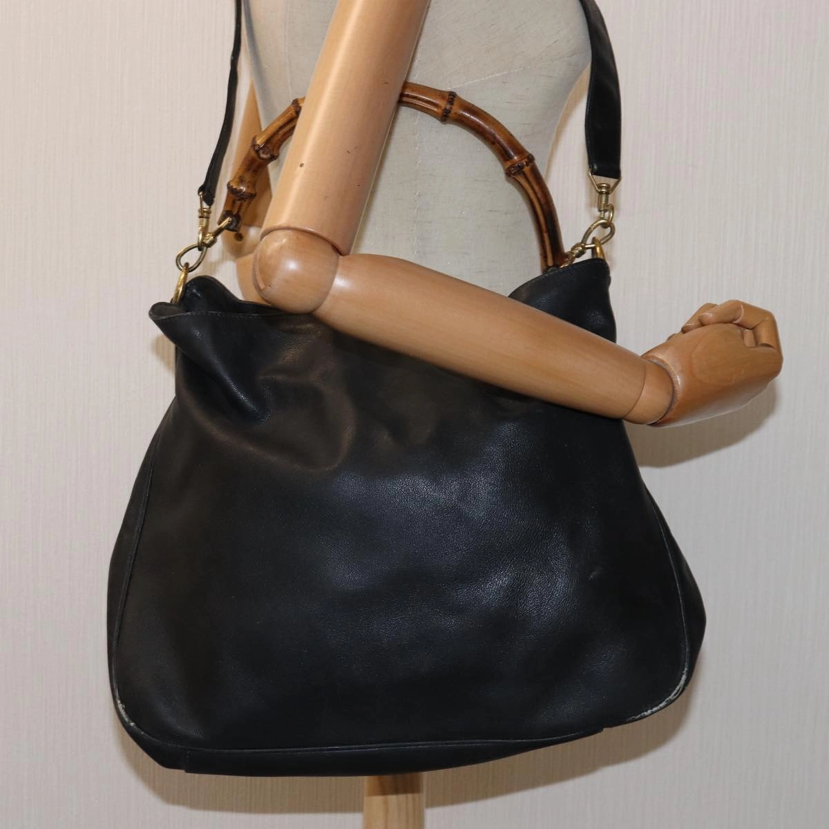 GUCCI Bamboo Shoulder Bag Leather 2way Black 001 123 1577  74262