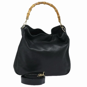 GUCCI Bamboo Shoulder Bag Leather 2way Black 001 1377 3754  80844