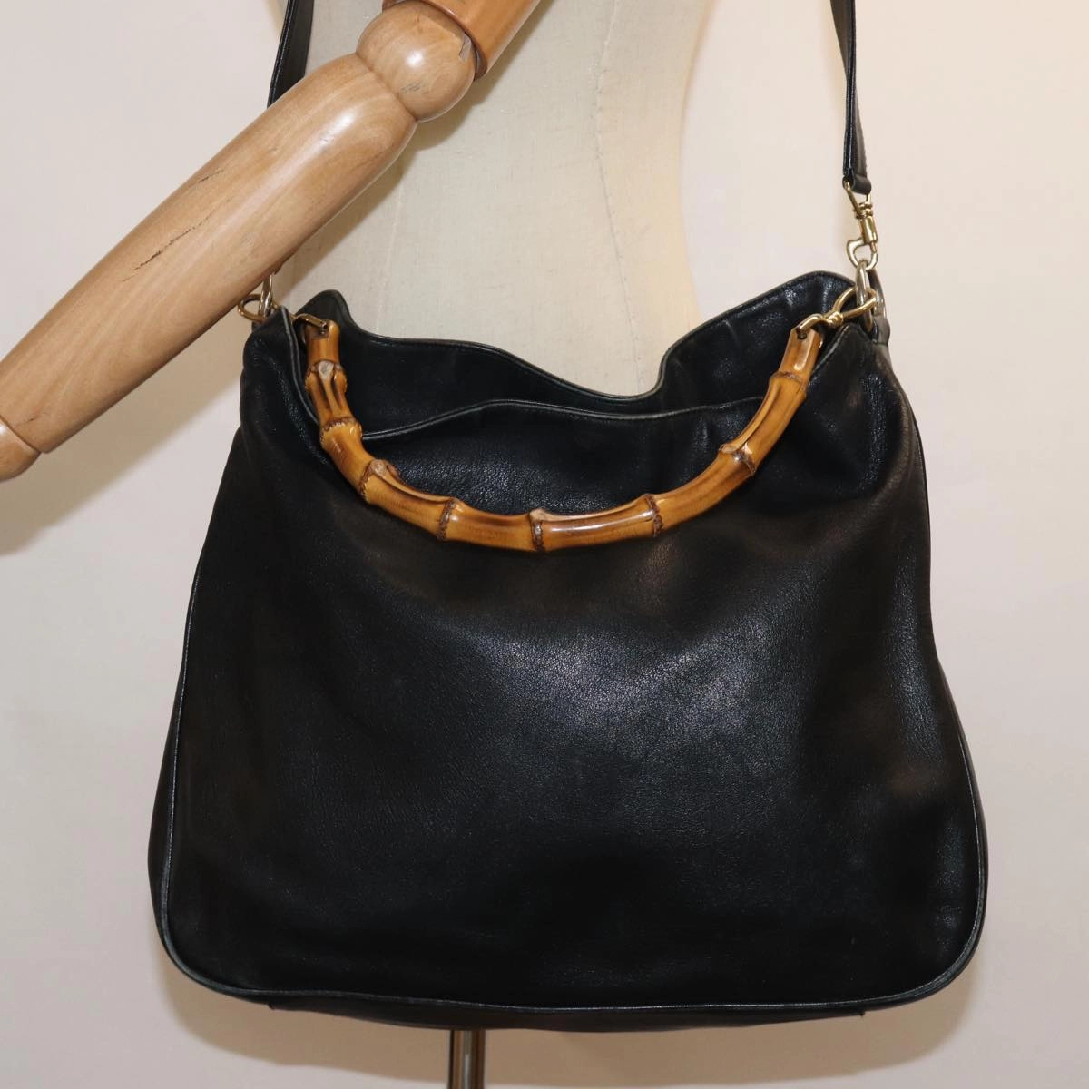 GUCCI Bamboo Shoulder Bag Leather 2way Black 001 1377 3754  80844