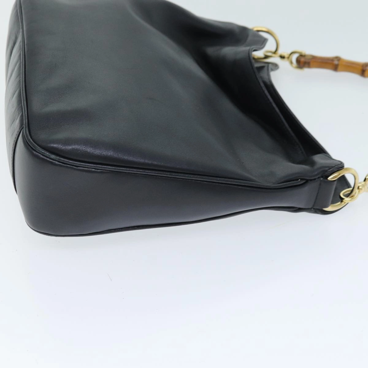 GUCCI Bamboo Shoulder Bag Leather 2way Black 001 1998 1638  73901