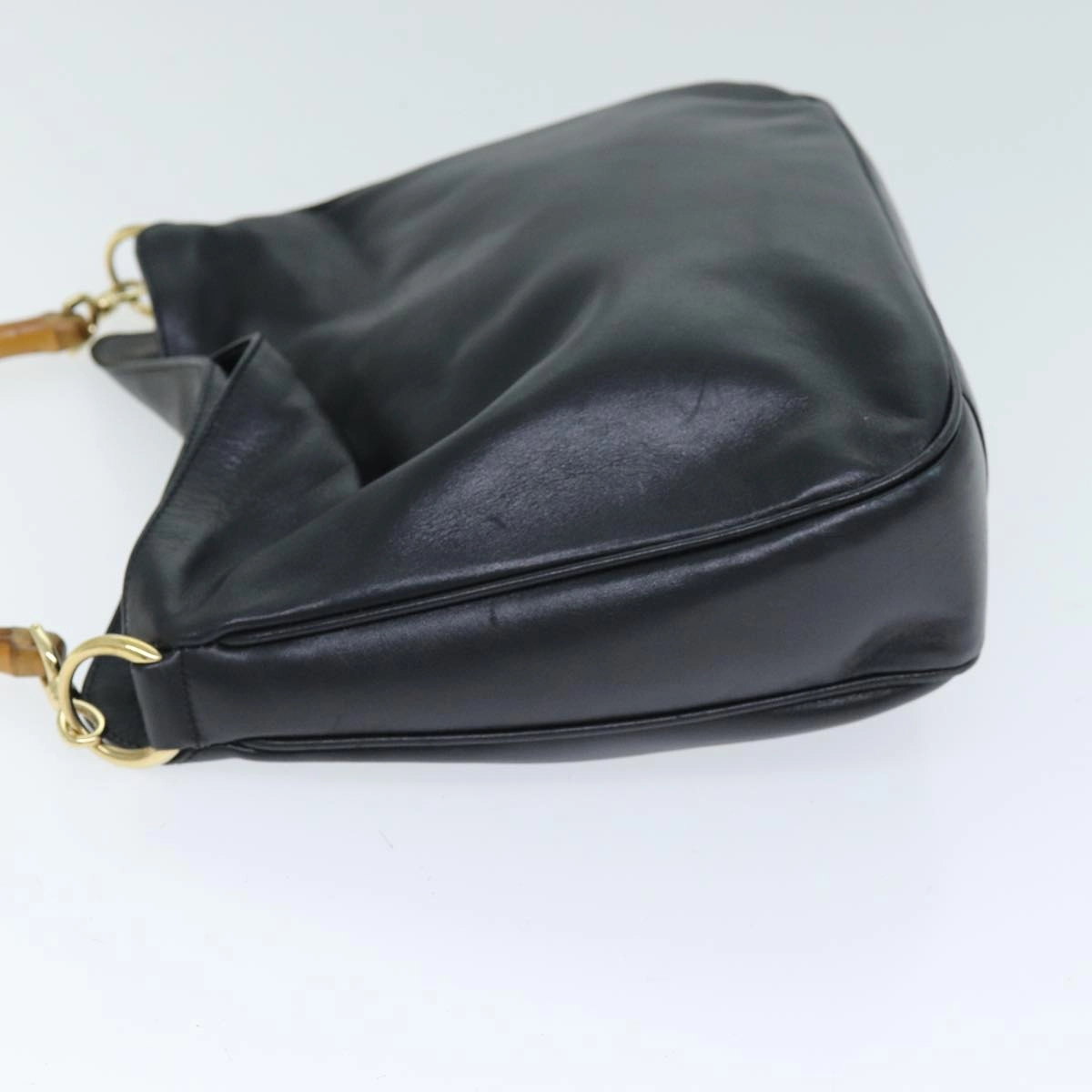 GUCCI Bamboo Shoulder Bag Leather 2way Black 001 1998 1638  73901