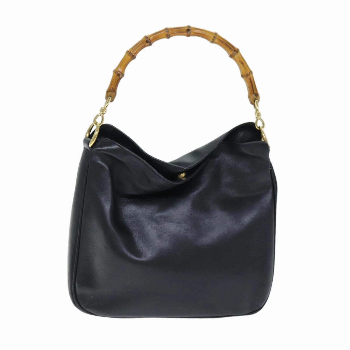 GUCCI Bamboo Shoulder Bag Leather 2way Black 001 1998 1638  73901